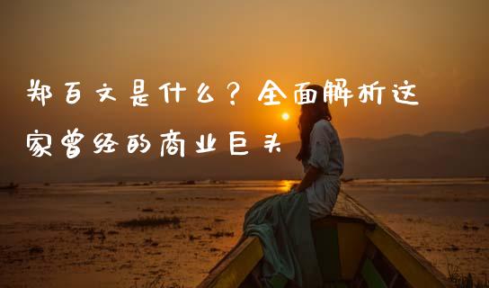 郑百文是什么？全面解析这家曾经的商业巨头_https://qh.lansai.wang_期货喊单_第1张
