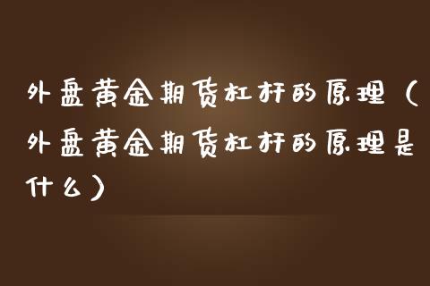 外盘黄金期货杠杆的原理（外盘黄金期货杠杆的原理是什么）_https://qh.lansai.wang_期货怎么玩_第1张