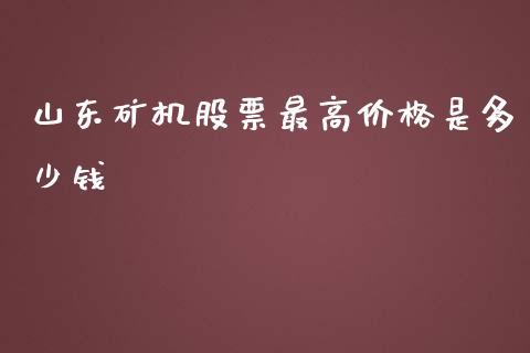 山东矿机股票最高价格是多少钱_https://qh.lansai.wang_期货理财_第1张