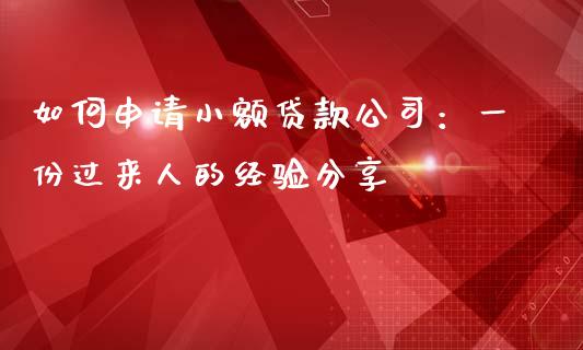 如何申请小额贷款公司：一份过来人的经验分享_https://qh.lansai.wang_新股数据_第1张