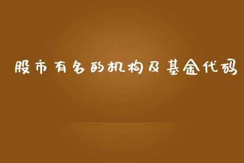 股市有名的机构及基金代码_https://qh.lansai.wang_期货理财_第1张