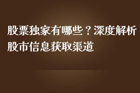 股票独家有哪些？深度解析股市信息获取渠道_https://qh.lansai.wang_期货怎么玩_第1张