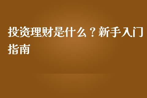 投资理财是什么？新手入门指南_https://qh.lansai.wang_股票技术分析_第1张