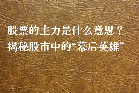 股票的主力是什么意思？ 揭秘股市中的“幕后英雄”_https://qh.lansai.wang_新股数据_第1张