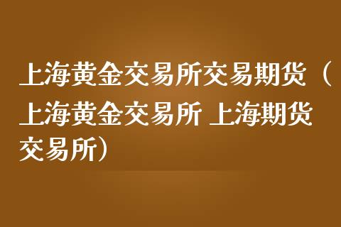 上海黄金交易所交易期货（上海黄金交易所 上海期货交易所）_https://qh.lansai.wang_期货怎么玩_第1张