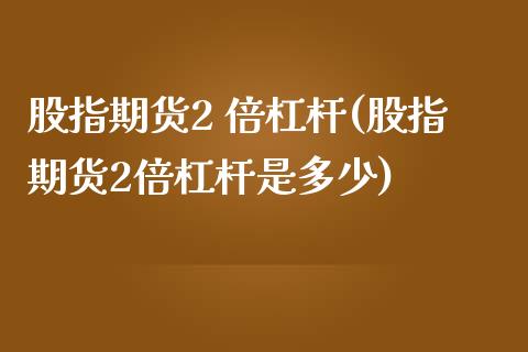 股指期货2 倍杠杆(股指期货2倍杠杆是多少)_https://qh.lansai.wang_期货喊单_第1张