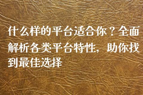 什么样的平台适合你？全面解析各类平台特性，助你找到最佳选择_https://qh.lansai.wang_海康威视股票_第1张