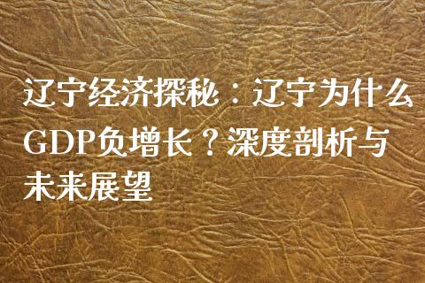 辽宁经济探秘：辽宁为什么GDP负增长？深度剖析与未来展望_https://qh.lansai.wang_海康威视股票_第1张