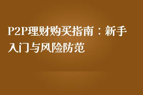 P2P理财购买指南：新手入门与风险防范_https://qh.lansai.wang_股票新闻_第1张