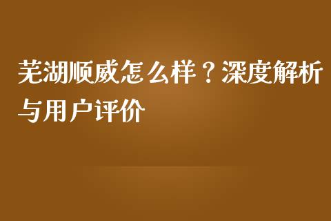 芜湖顺威怎么样？深度解析与用户评价_https://qh.lansai.wang_期货怎么玩_第1张