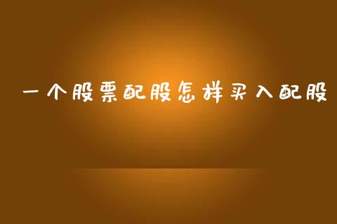 一个股票配股怎样买入配股_https://qh.lansai.wang_期货理财_第1张
