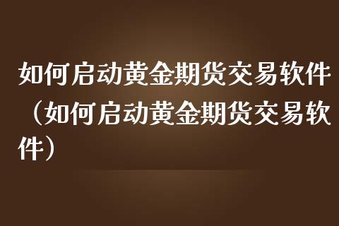 如何启动黄金期货交易软件（如何启动黄金期货交易软件）_https://qh.lansai.wang_期货怎么玩_第1张