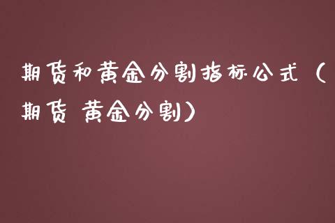 期货和黄金分割指标公式（期货 黄金分割）_https://qh.lansai.wang_股票技术分析_第1张