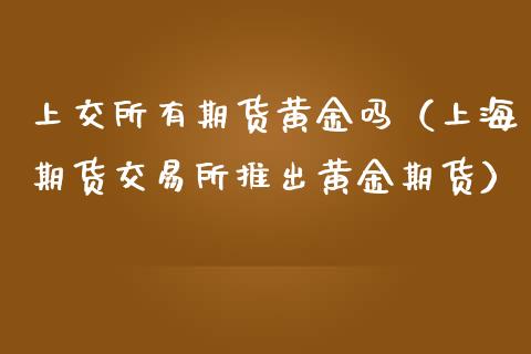 上交所有期货黄金吗（上海期货交易所推出黄金期货）_https://qh.lansai.wang_期货怎么玩_第1张