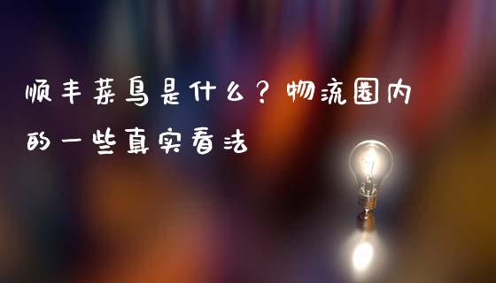 顺丰菜鸟是什么？物流圈内的一些真实看法_https://qh.lansai.wang_期货怎么玩_第1张