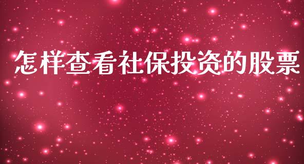 怎样查看社保投资的股票_https://qh.lansai.wang_期货理财_第1张