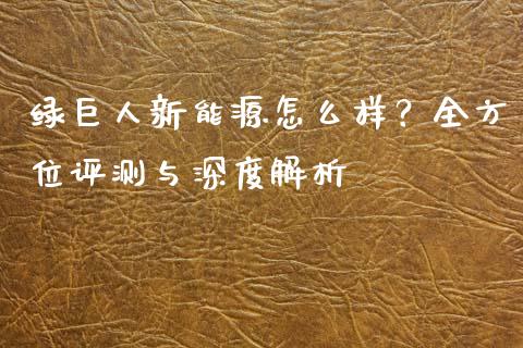 绿巨人新能源怎么样？全方位评测与深度解析_https://qh.lansai.wang_新股数据_第1张