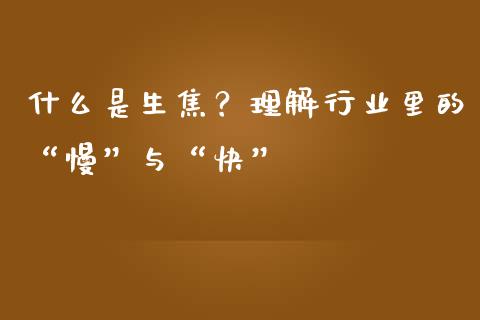 什么是生焦？理解行业里的“慢”与“快”_https://qh.lansai.wang_股票新闻_第1张