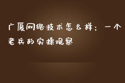 广厦网络技术怎么样：一个老兵的实操观察_https://qh.lansai.wang_期货喊单_第1张