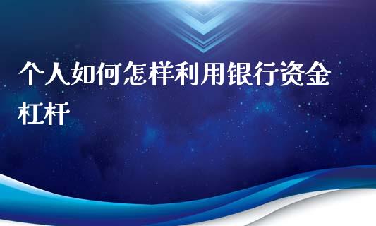 个人如何怎样利用银行资金杠杆_https://qh.lansai.wang_期货理财_第1张