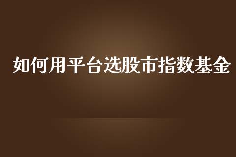 如何用平台选股市指数基金_https://qh.lansai.wang_期货理财_第1张