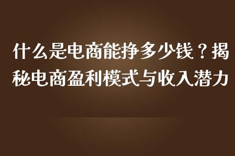 什么是电商能挣多少钱？揭秘电商盈利模式与收入潜力_https://qh.lansai.wang_海康威视股票_第1张